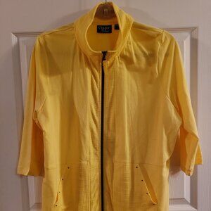 Onque Casual, yellow zip-up 3/4 sleeve sz PXL